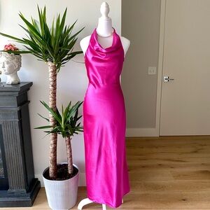 Hot Pink Satin Silk Maxi Dress